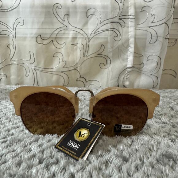 NWT Giselle Women Sunglasses Round Frame UV400 Beige - Picture 2 of 5